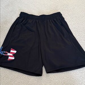 Under Armour Men's Black Athletic Shorts with Flag Logo